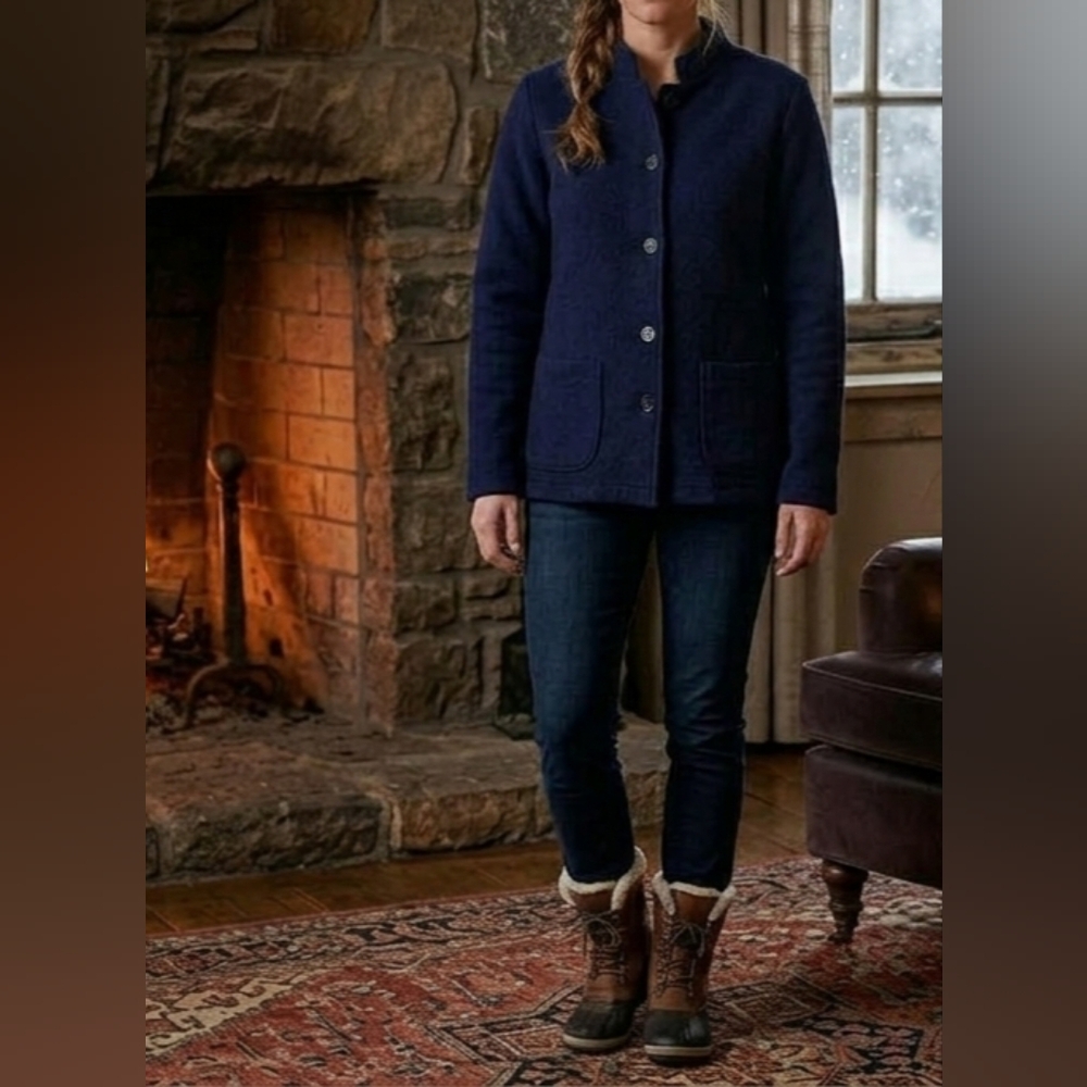 Hill Country Coat Size Medium M Navy Blue Jacket Cover-up Button-down Top